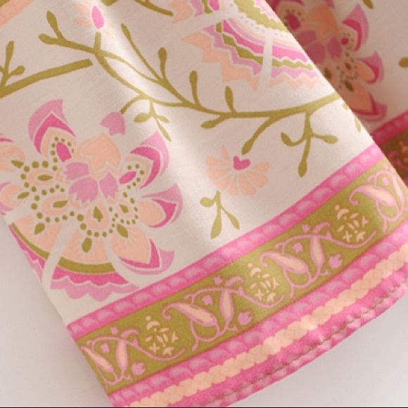 Green Floral Boho Retro Tiered Ruffle Mini Dress - Picture 12 of 12